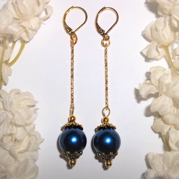 wvluckygirl Jewelry Blue And Gold Earrings Long Blue Earrings Blue — free download